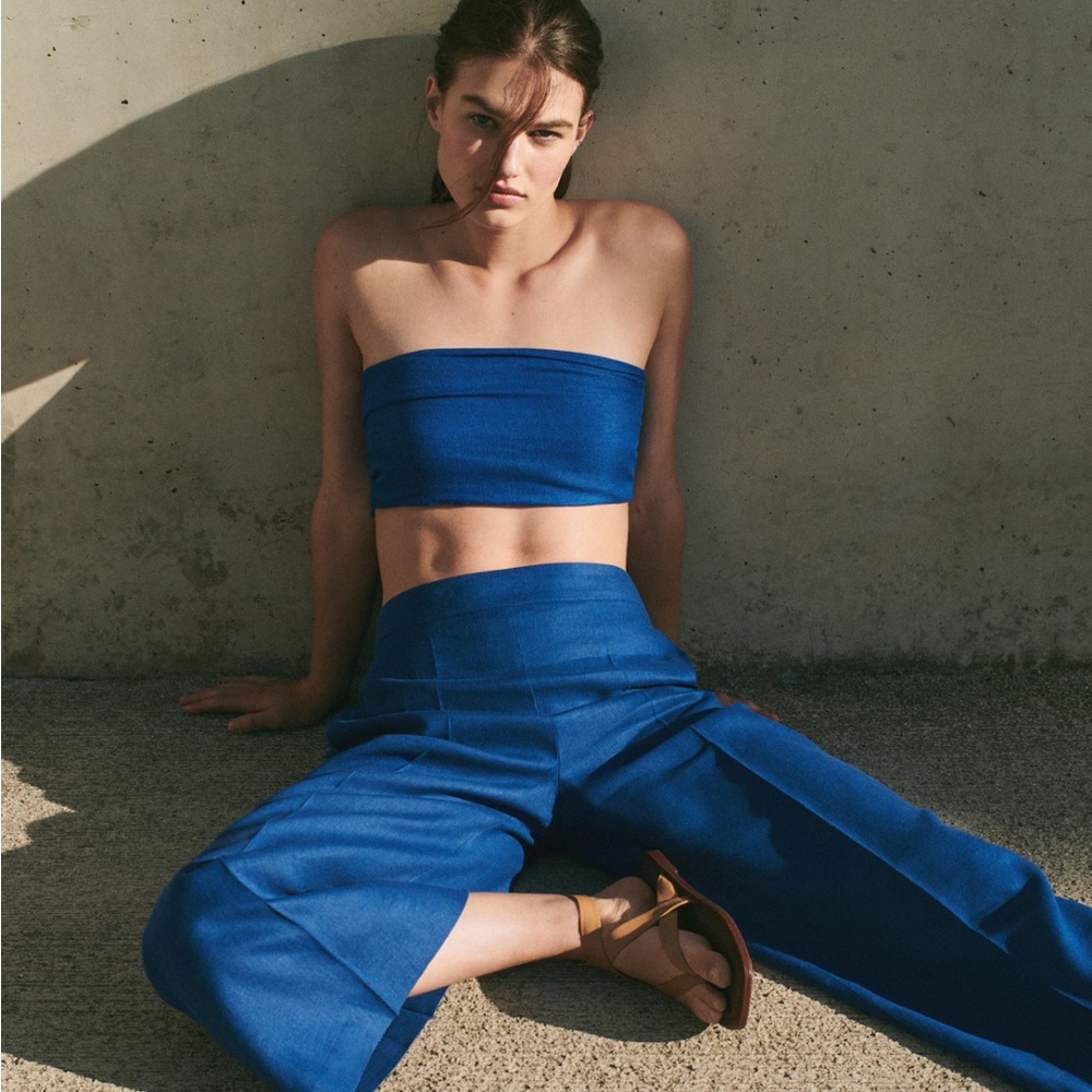 Mango Blue Wide Leg Pants linen royal blue NWT size xxl size 14